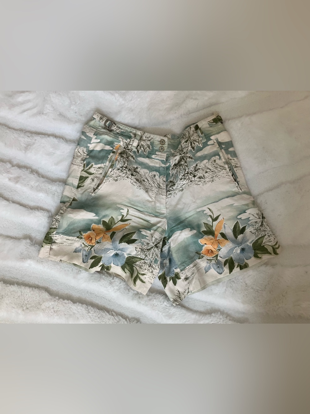 Tommy Bahama Floral High-Waist Shorts in Cream, Teal & Orange